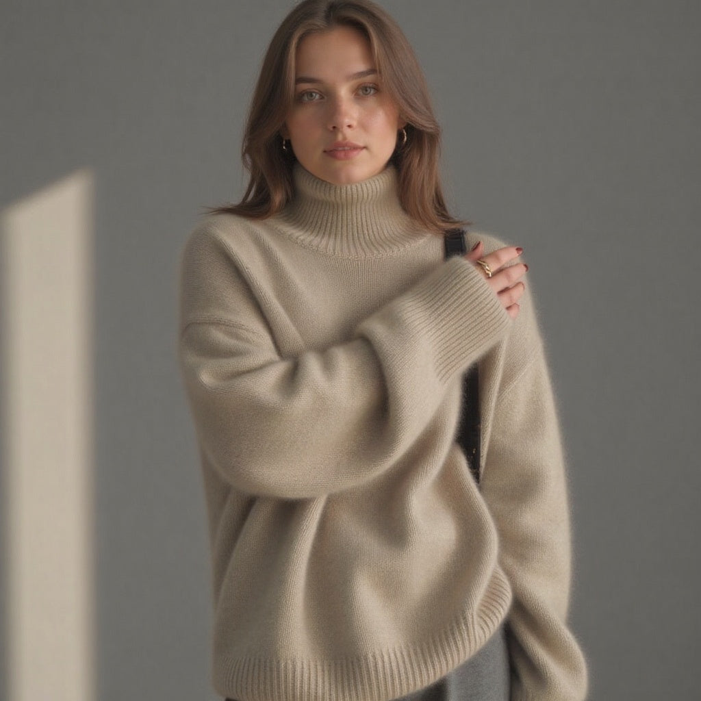 Pull col roulé oversize femme, beige, kaki ou gris, du XS au 3XL