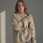 Pull col roulé oversize femme, beige, kaki ou gris, du XS au 3XL