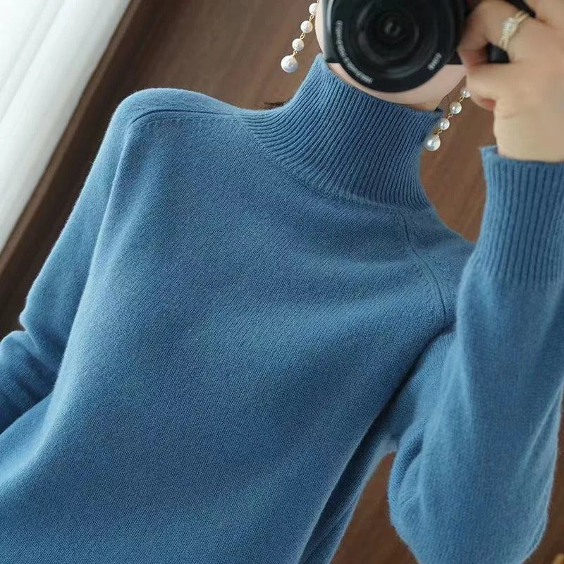 Pull col roulé femme coupe ample, neuf coloris, du S au 2XL, bleu