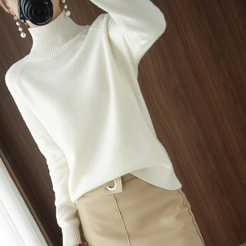 Pull col roulé femme coupe ample, neuf coloris, du S au 2XL, blanc