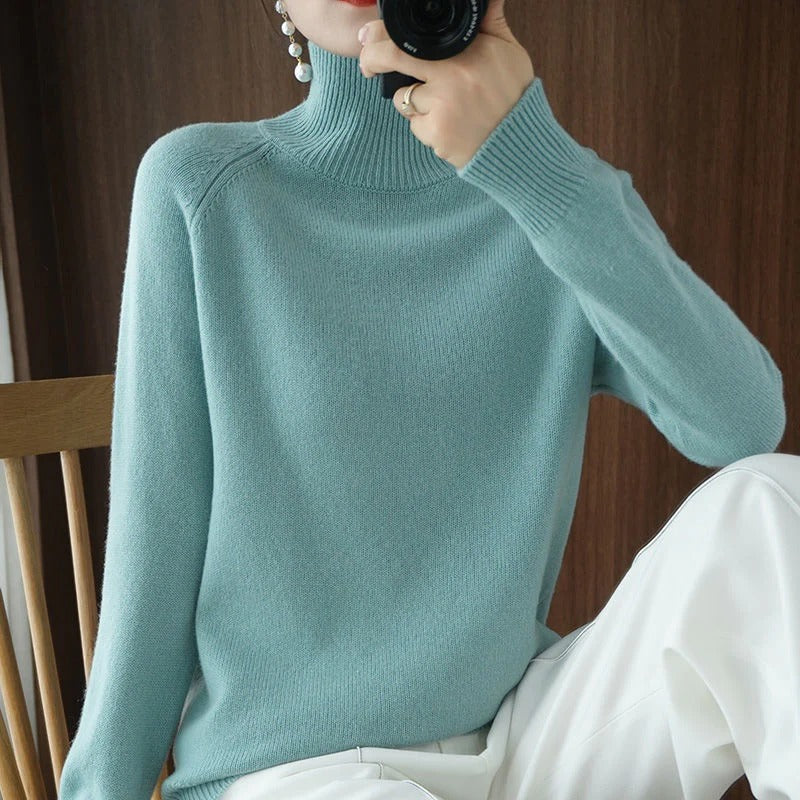 Pull col roulé femme coupe ample, neuf coloris, du S au 2XL, vert