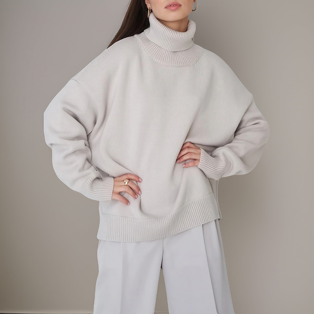 Pull col roulé femme à manches longues, dix coloris, gris clair