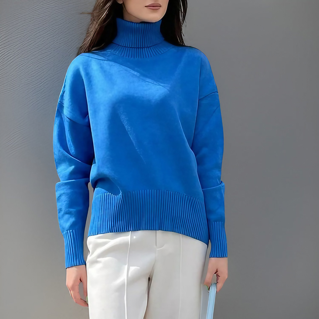 Pull col roulé femme à manches longues, dix coloris, bleu roi