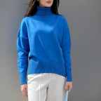 Pull col roulé femme à manches longues, dix coloris, bleu roi