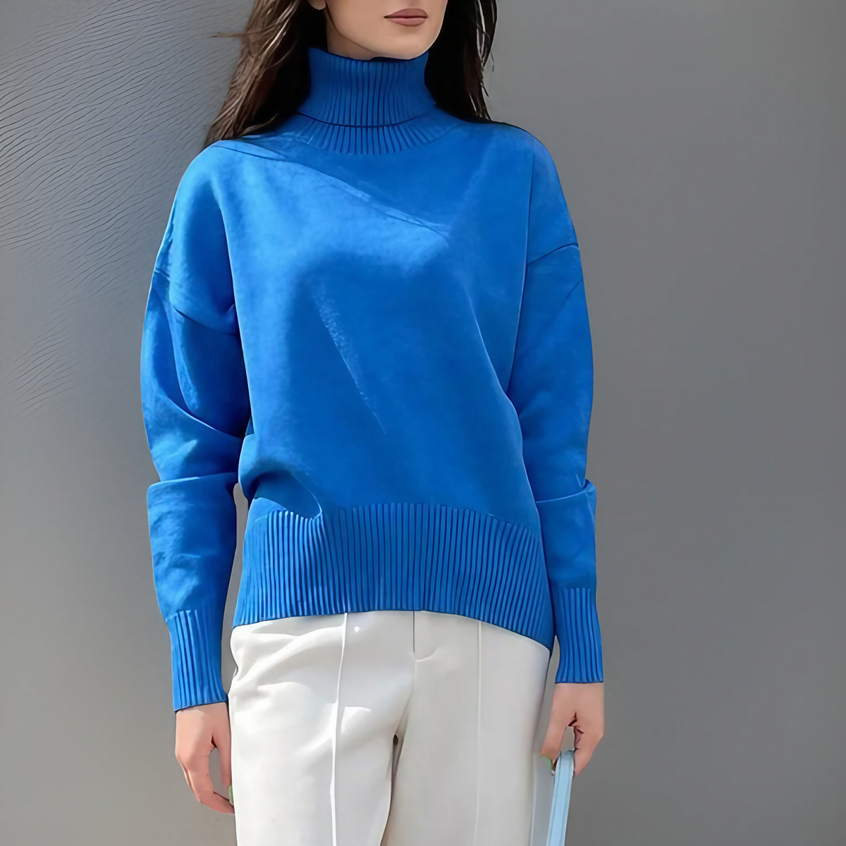 Pull col roulé femme à manches longues, dix coloris, bleu roi