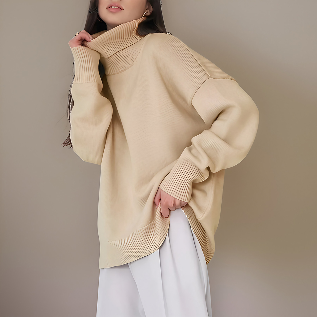 Pull col roulé femme à manches longues, dix coloris, kaki