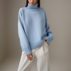Pull col roulé femme à manches longues, dix coloris, bleu ciel