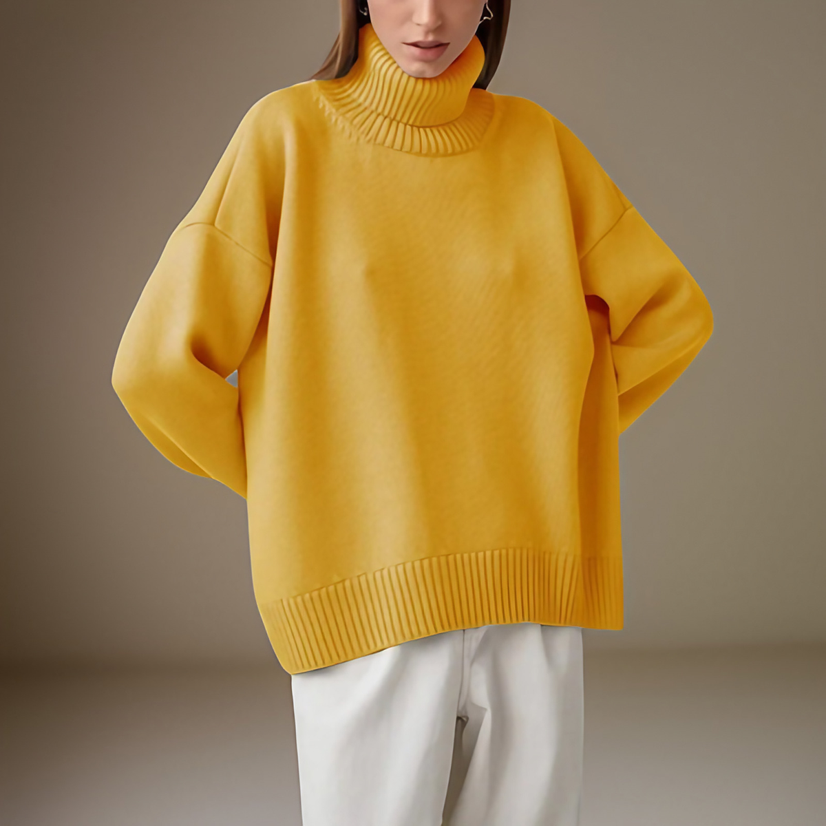 Pull col roulé femme à manches longues, dix coloris, jaune