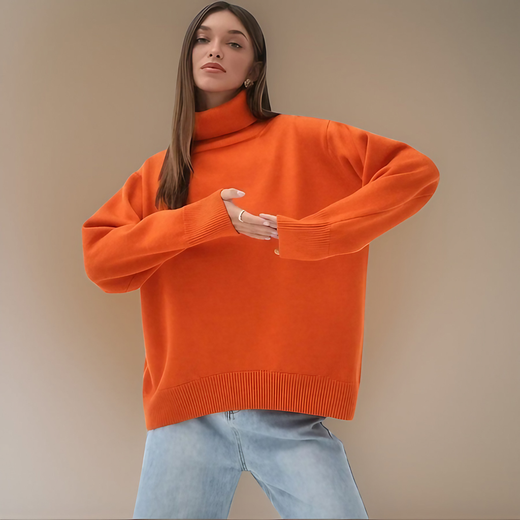 Pull col roulé femme à manches longues, dix coloris, orange