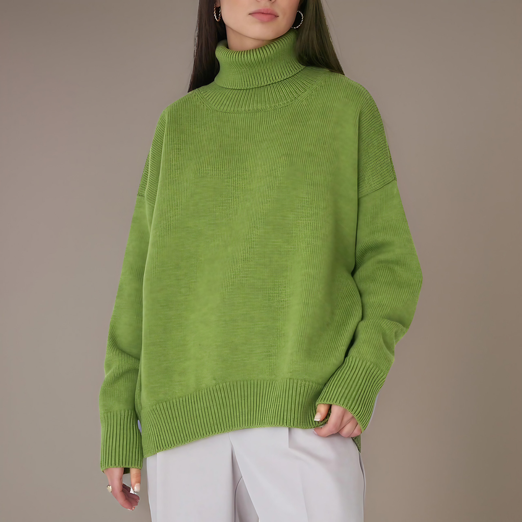Pull col roulé femme à manches longues, dix coloris, vert