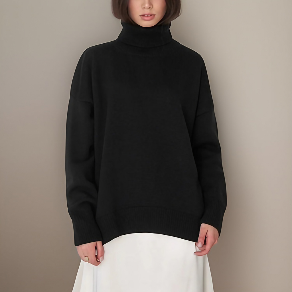 Pull col roulé femme à manches longues, dix coloris, noir