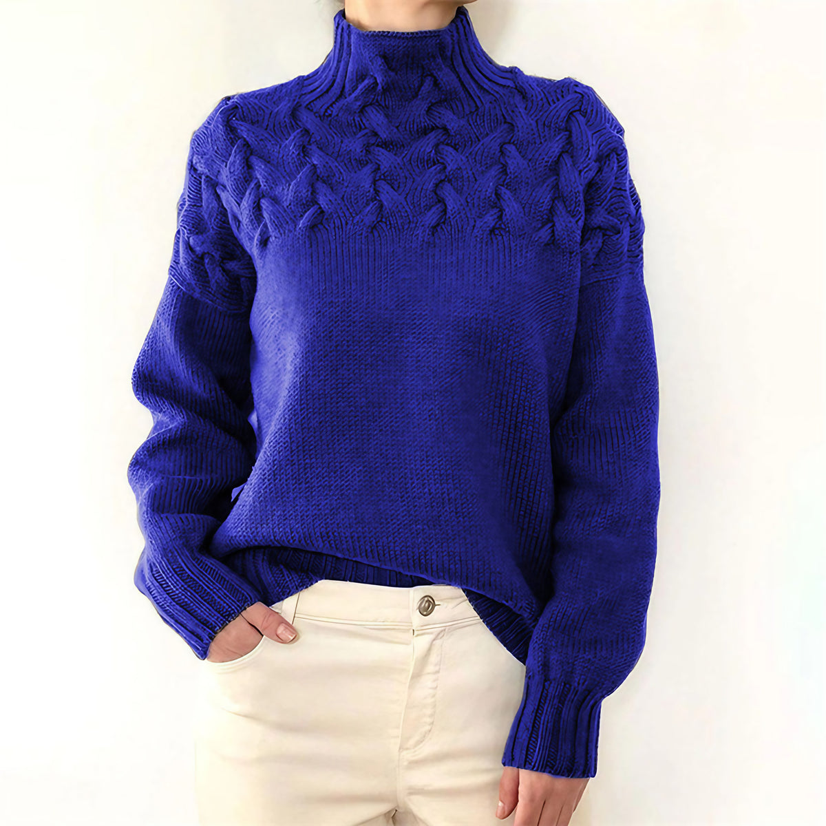 Pull en tricot à col roulé femme, six coloris, du S au 2XL, bleu