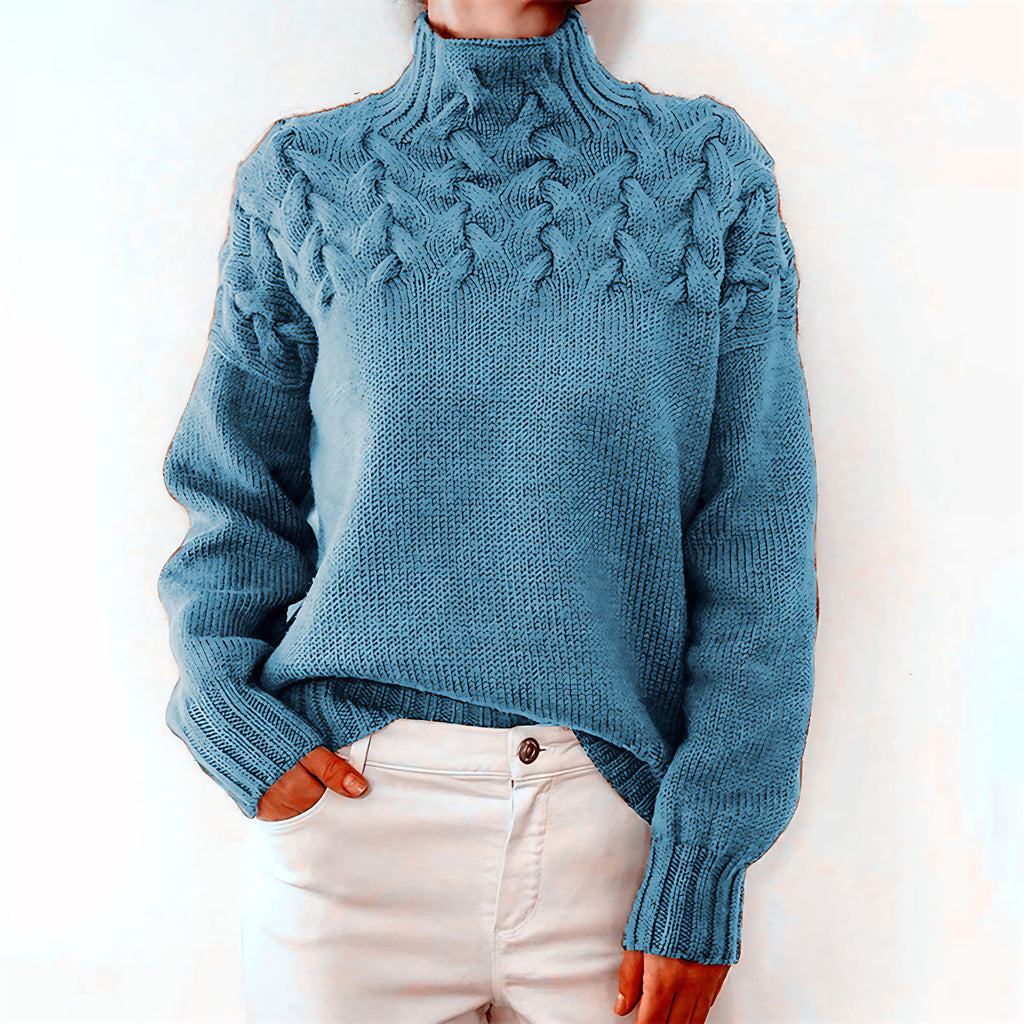 Pull en tricot à col roulé femme, six coloris, du S au 2XL, bleu ciel