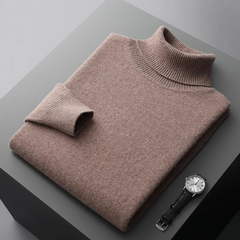 Pull col roulé homme en maille fine, coupe ajustée, neuf coloris, beige