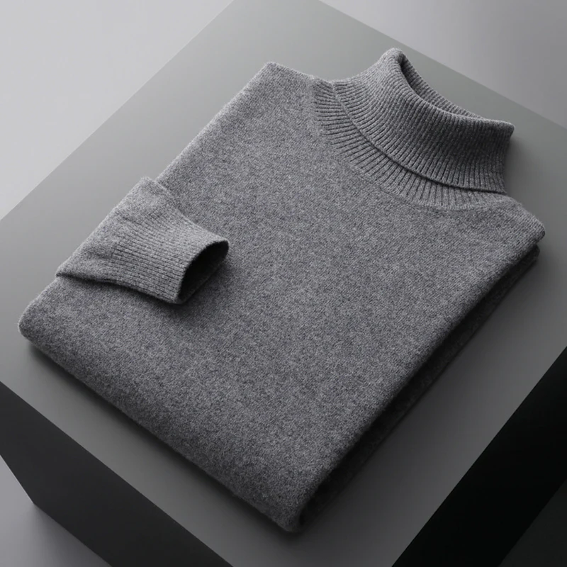 Pull col roulé homme en maille fine, coupe ajustée, neuf coloris, gris foncé