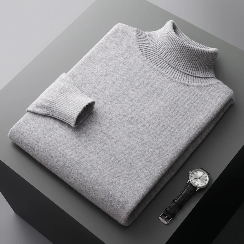 Pull col roulé homme en maille fine, coupe ajustée, neuf coloris, gris clair