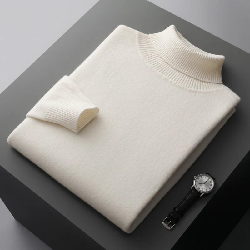 Pull col roulé homme en maille fine, coupe ajustée, neuf coloris, blanc