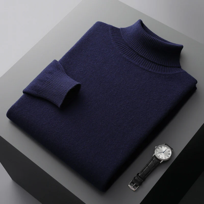 Pull col roulé homme en maille fine, coupe ajustée, neuf coloris, bleu marine