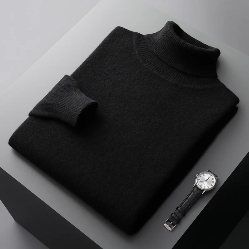 Pull col roulé homme en maille fine, coupe ajustée, neuf coloris, noir