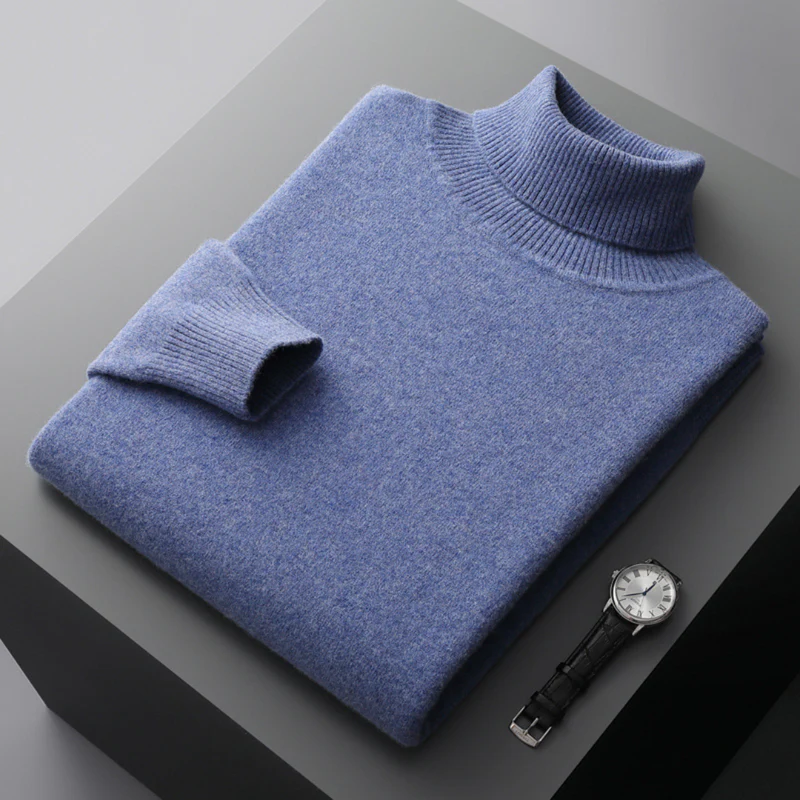 Pull col roulé homme en maille fine, coupe ajustée, neuf coloris, bleu