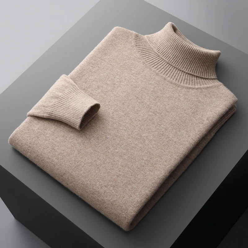 Pull col roulé homme en maille fine, coupe ajustée, neuf coloris, abricot