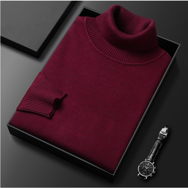 Pull col roulé homme, onze coloris, du M au 4XL, rouge vin