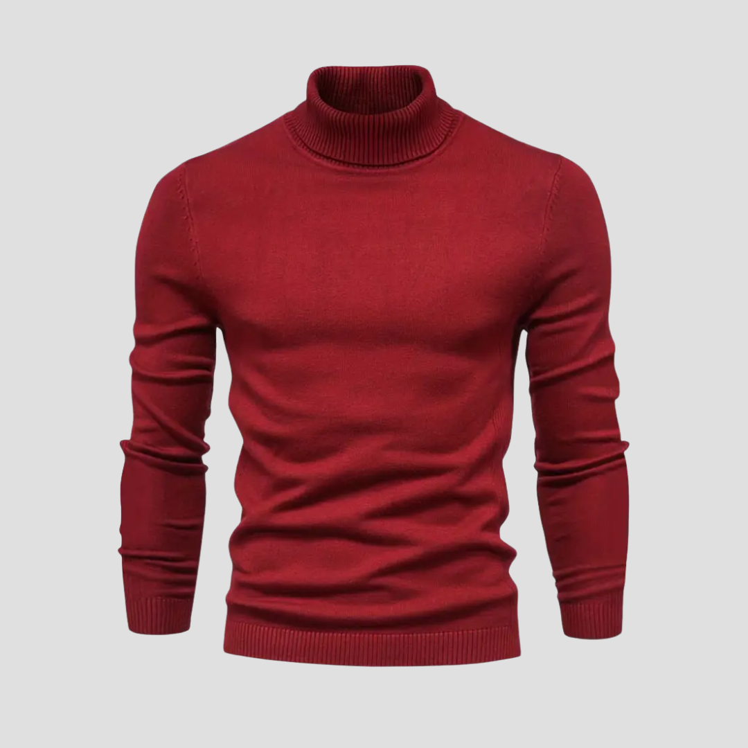 Pull col roulé homme coupe droite, huit coloris, du S au 2XL, cerise