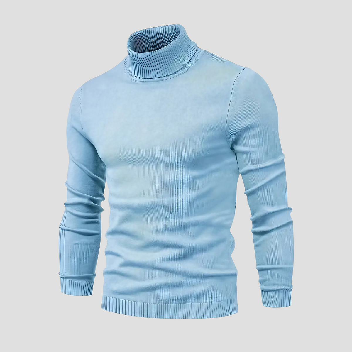 Pull col roulé homme coupe droite, huit coloris, du S au 2XL, bleu clair
