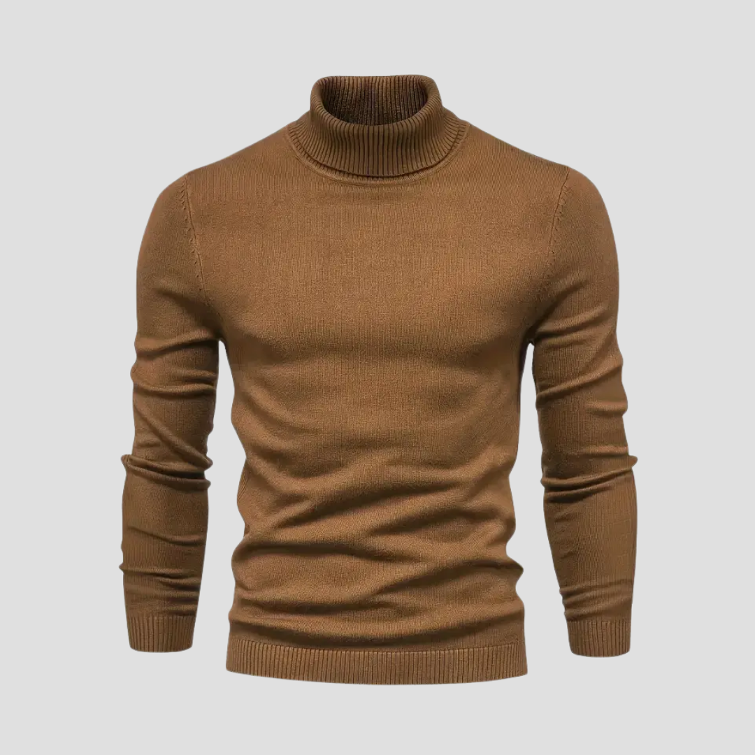 Pull col roulé homme coupe droite, huit coloris, du S au 2XL, marron