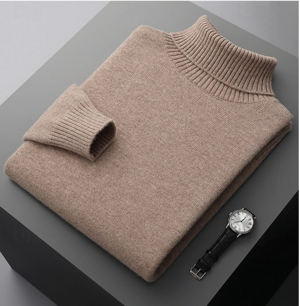 Pull col roulé homme coupe ajustée, six coloris, du S au 3XL, kaki