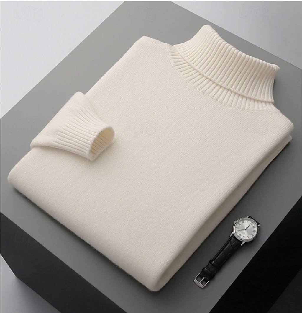 Pull col roulé homme coupe ajustée, six coloris, du S au 3XL, beige