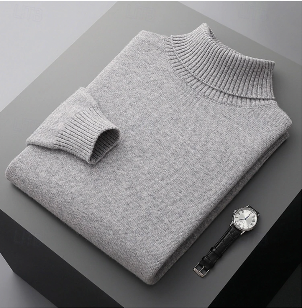 Pull col roulé homme coupe ajustée, six coloris, du S au 3XL, gris clair