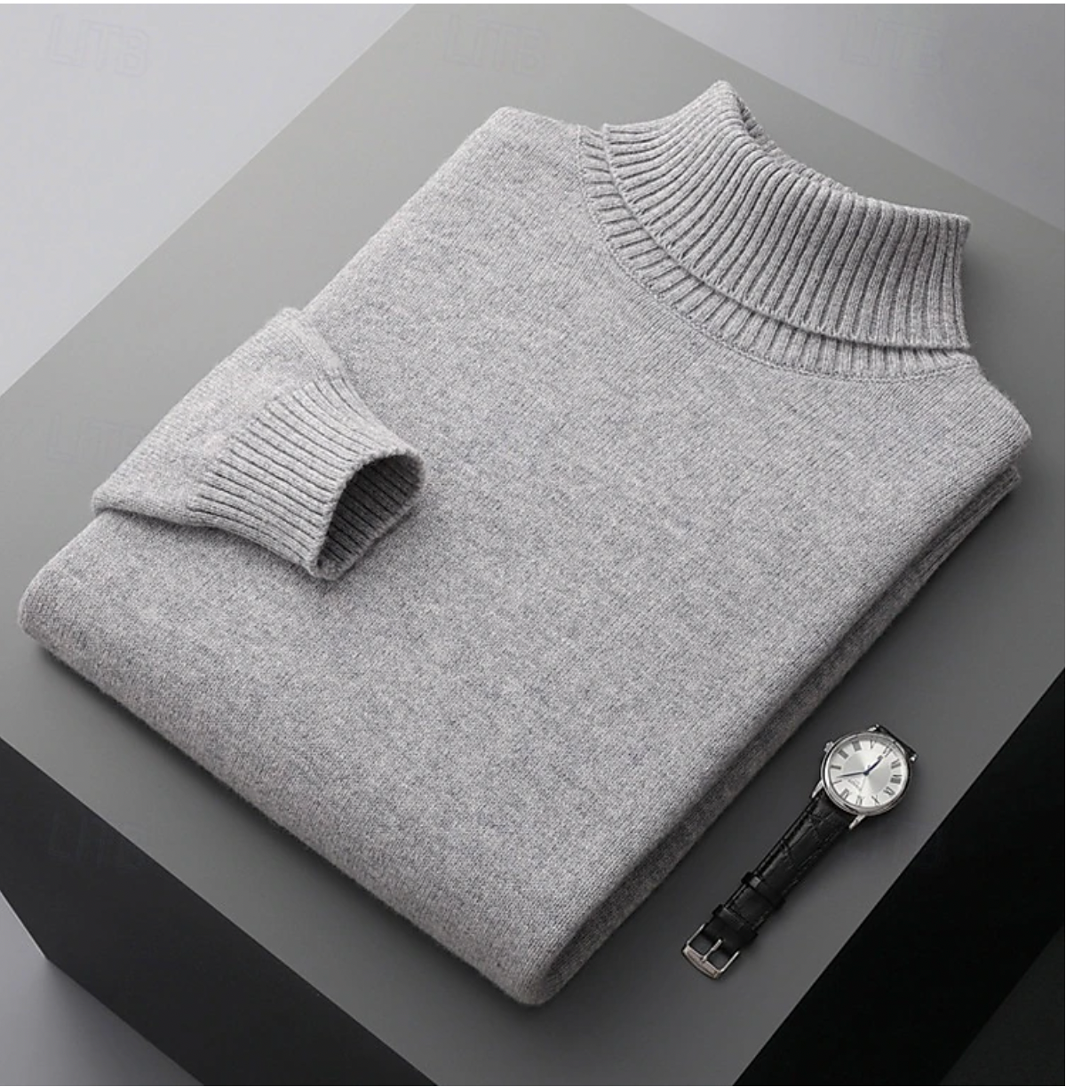 Pull col roulé homme coupe ajustée, six coloris, du S au 3XL, gris clair