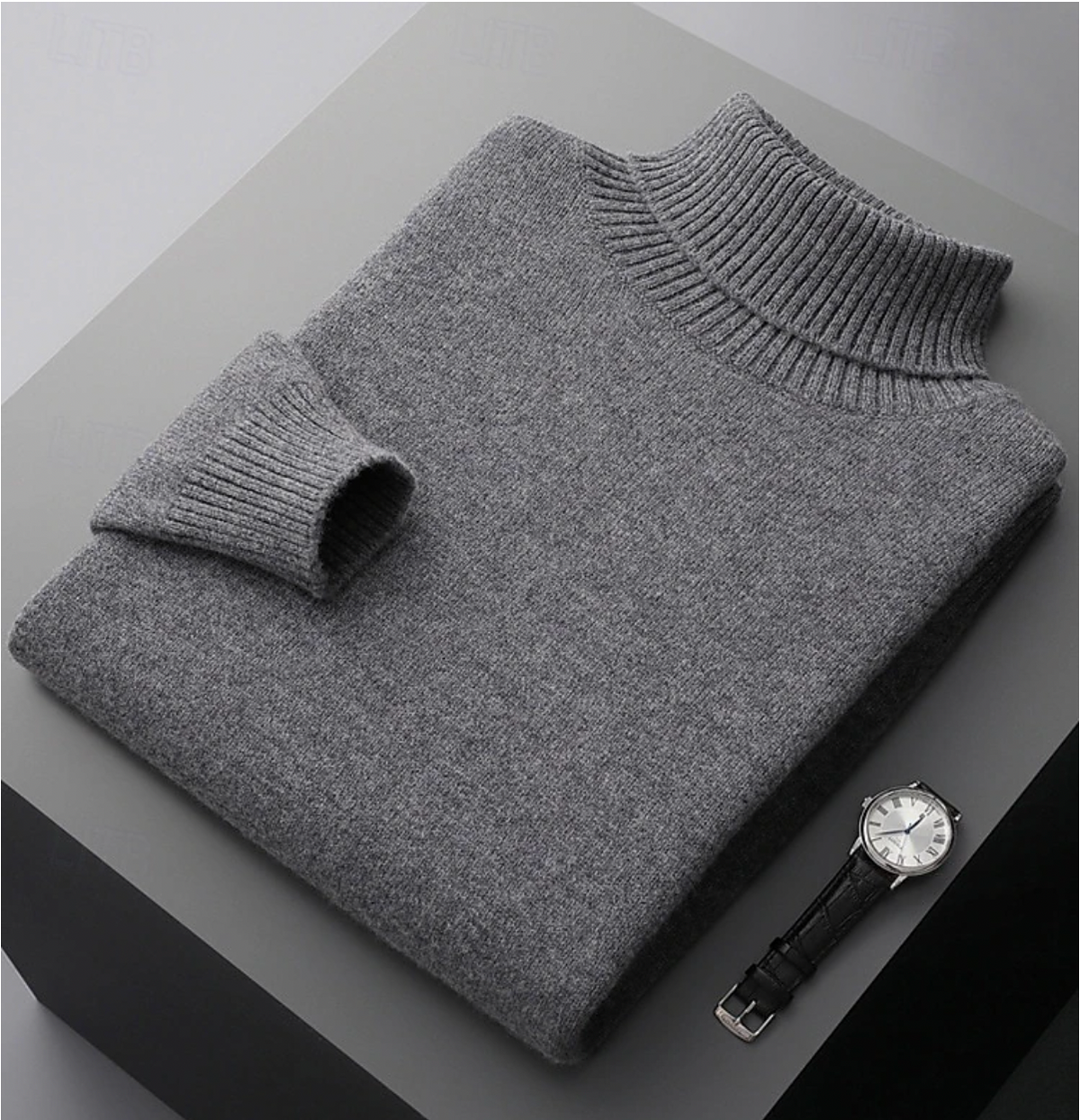 Pull col roulé homme coupe ajustée, six coloris, du S au 3XL, gris foncé