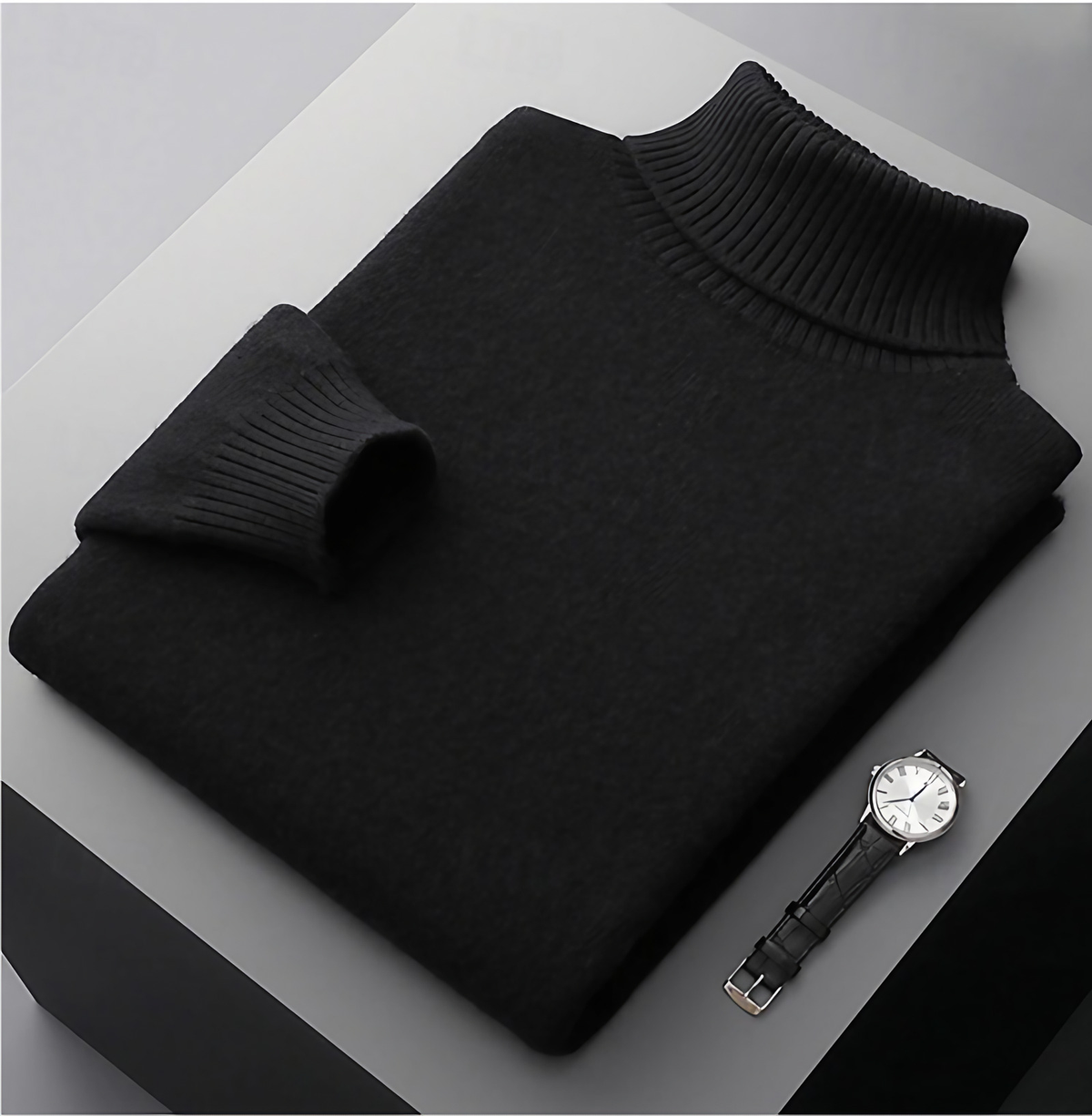 Pull col roulé homme coupe ajustée, six coloris, du S au 3XL, noir