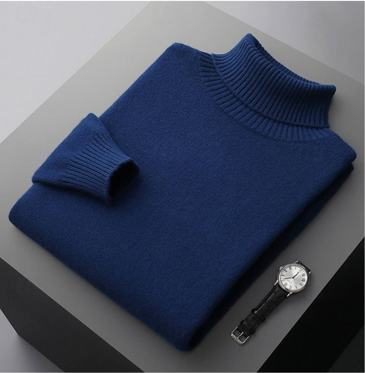 Pull col roulé homme coupe ajustée, six coloris, du S au 3XL, bleu