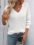Pull col V femme à manches ajourées, blanc ou noir, du S au XL, blanc