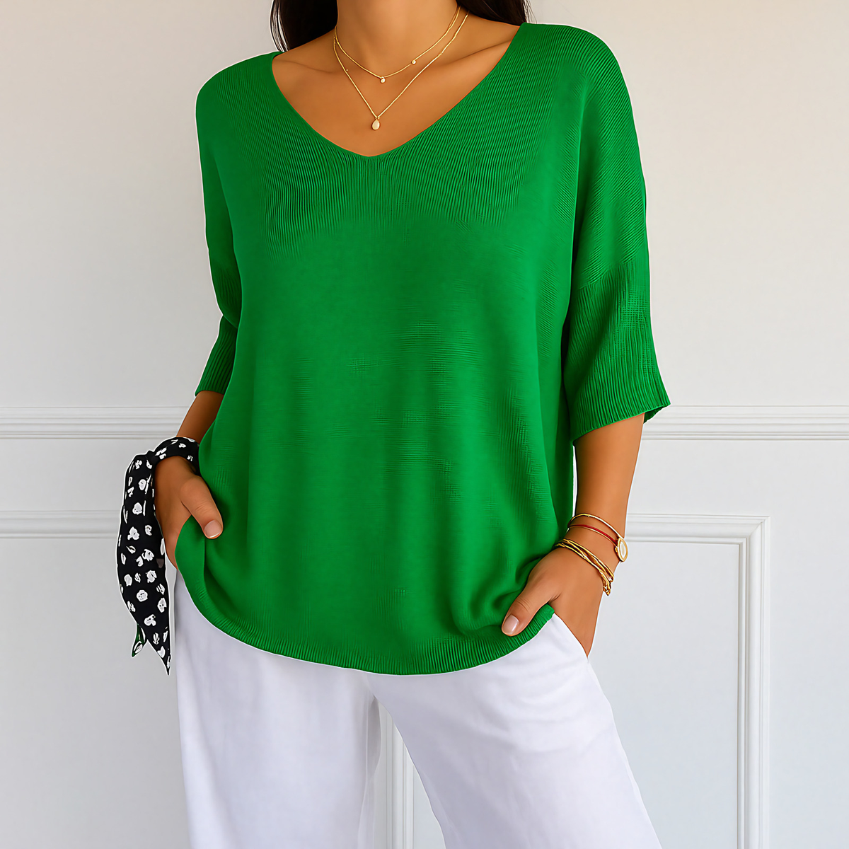 Pull col V femme coupe ajustée, onze coloris, du XS au 3XL, vert
