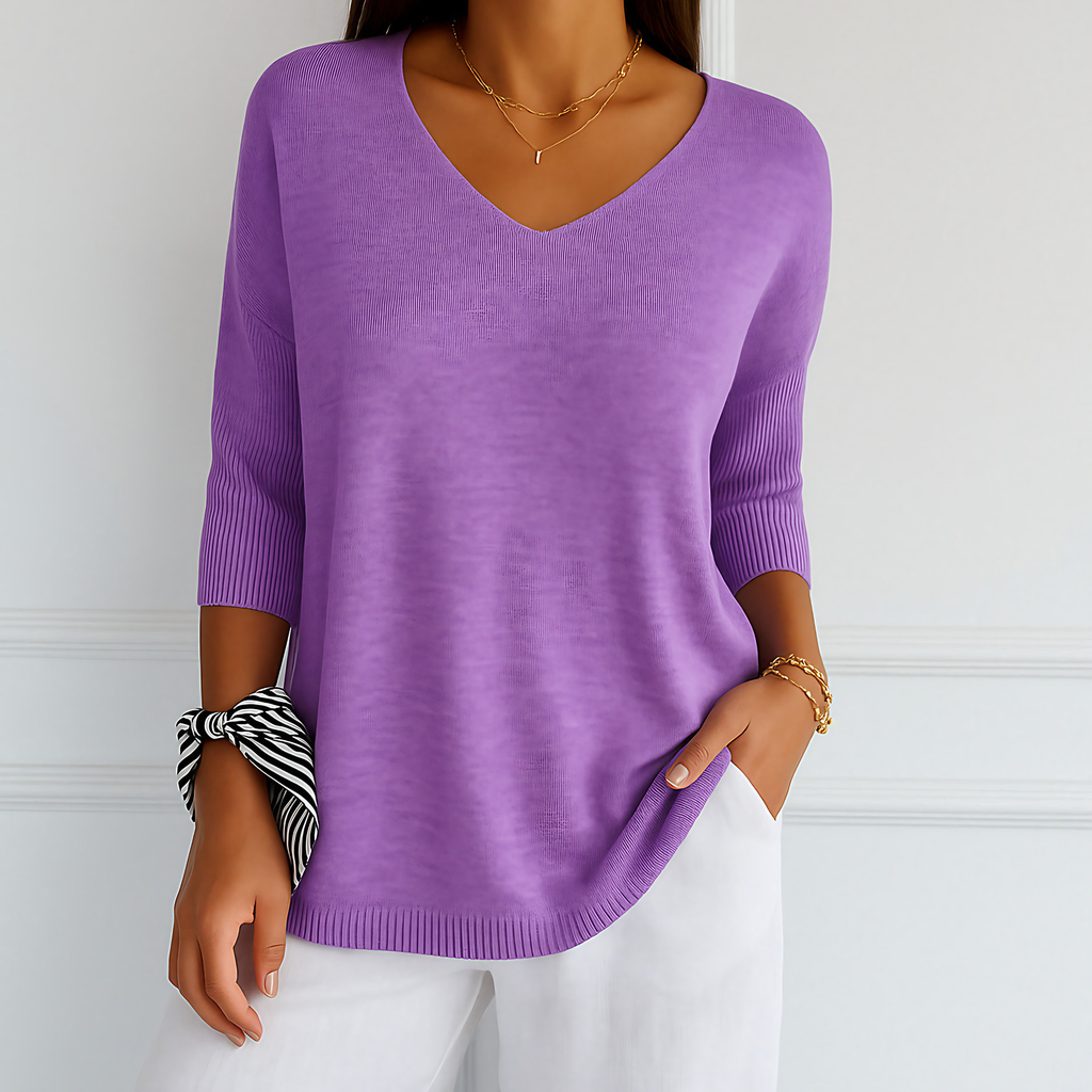 Pull col V femme coupe ajustée, onze coloris, du XS au 3XL, mauve