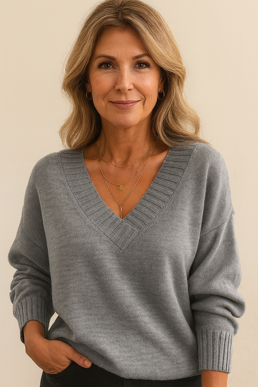 Pull col V femme pour l'automne et l'hiver, du XS au 3XL