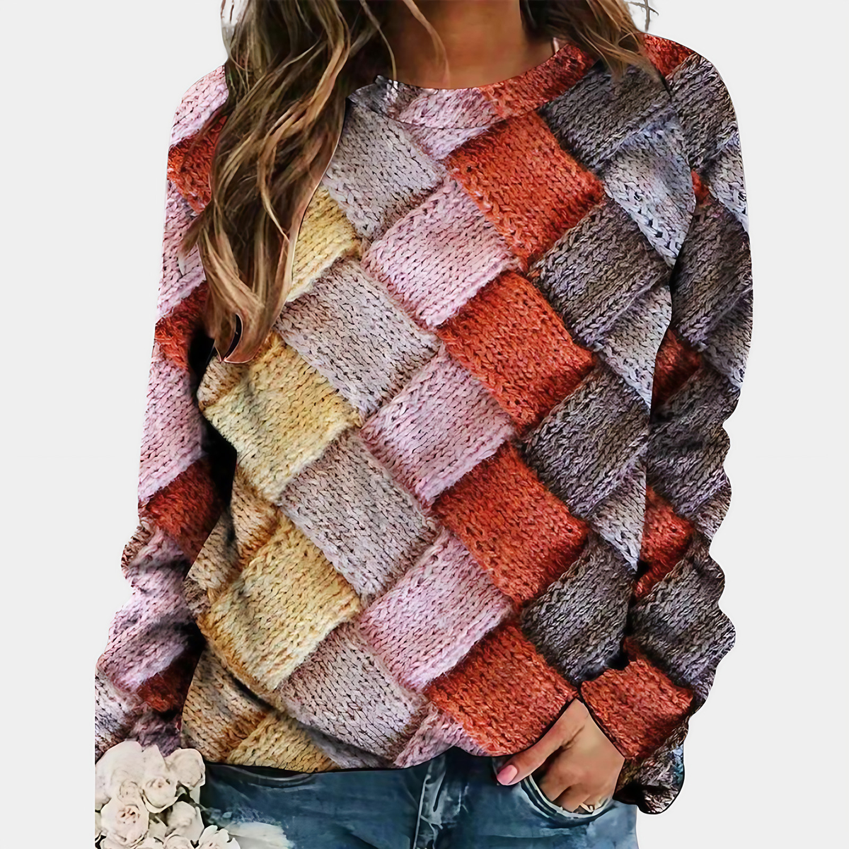 Pull coloré femme à motif, teintes vives, du XS au 3XL, rose