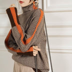 Pull col roulé femme d'automne, couleurs contrastées