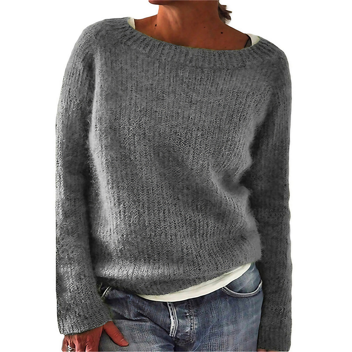 Pull femme classique à manches longues, sept coloris, gris