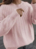 Pull femme col rond en maille douce, sept coloris, S au 3XL, rose clair