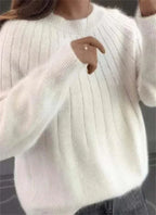 Pull femme col rond en maille douce, sept coloris, S au 3XL, blanc