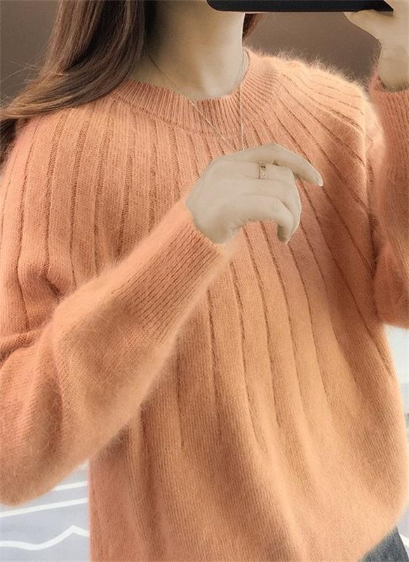 Pull femme col rond en maille douce, sept coloris, S au 3XL, orange