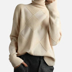 Pull col roulé homme en maille à losanges, coupe ample, kaki