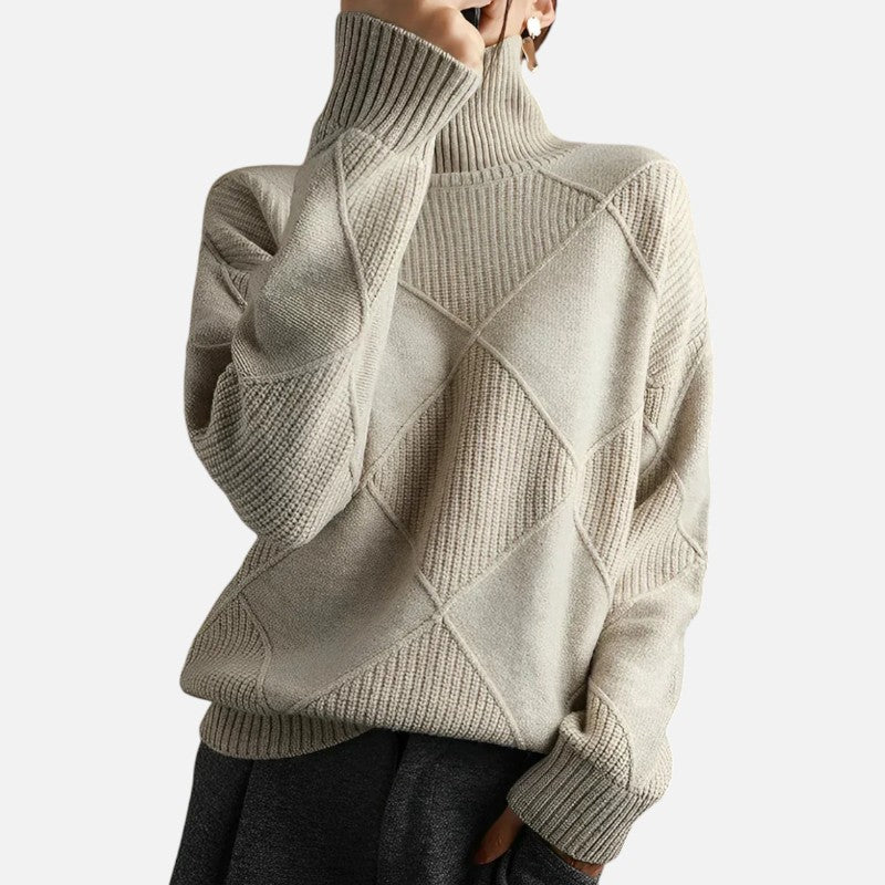 Pull col roulé homme en maille à losanges, coupe ample, gris