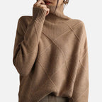 Pull col roulé homme en maille à losanges, coupe ample, marron