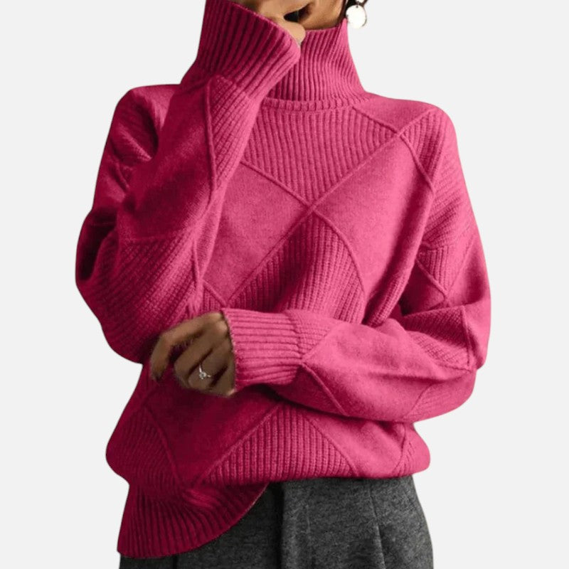Pull col roulé homme en maille à losanges, coupe ample, rose